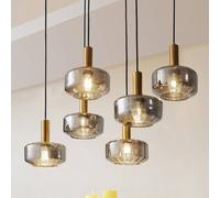 Lampada a sospensione Lindby Hildur, a 6 luci, grigio fumo, vetro LINDBY