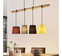 Lampada a sospensione Lindby “Mosca”, colorata, tessuto, legno, E27, 116 cm LINDBY