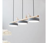 Lampada a Sospensione lineare a LED dimmerabile a 3 luci per Sala da Pranzo, Design Nordico Unico con Accenti di Legno, Ideale per l'isola della Cucina e l'arredamento del corridoio, Altezza