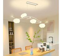 Lampada a sospensione lineare moderna e minimalista a 4 luci Lampada a sospensione a soffitto a striscia lunga dimmerabile LED con paralume bianco latte Lampadario nordico di metà secolo per tavolo da
