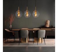 Lampada a Sospensione Luce 3 Fiamma Tonalità di Vetro Ottone Trasparente H 120cm [EEK: Non valutato]
