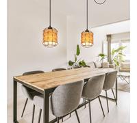 Lampada a Sospensione Luce Sala da Pranzo Altezza Regolabile Legno Griglia 2x [EEK: Non valutato]