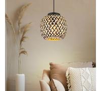 Lampada a Sospensione Luce Sala da Pranzo Altezza Regolabile Metallo Bambù E27 [EEK: Non valutato]