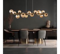 Lampada a Sospensione Luci Soggiorno Vetro Amber Ottone 13 Fiamma LED