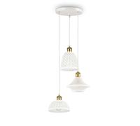 Sospensione Vintage-Decò Lugano Metallo Bianco 3 Luci E27