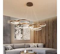 Lampada a sospensione moderna a LED 6 anelli dimmerabile con illuminazione telecomandata Lampada a sospensione Lampada da soffitto Alluminio marrone Acrilico Camera da letto Soggiorno Sala da pranzo