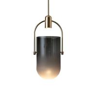 Lampada a sospensione moderna con paralume cilindrico in vetro grigio fumé sfumato, struttura in ottone, attacco E26, lampada a sospensione contemporanea regolabile per isola cucina, sala da pranzo, c