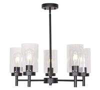 Lampada a Sospensione Moderna con paralumi in Vetro Trasparente, 5 luci, Nichel Spazzolato, contemporanea, Lampada a Sospensione da soffitto per Cucina, Sala da Pranzo, Soggiorno, Camera da Letto