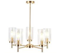 Lampada a Sospensione Moderna con paralumi in Vetro Trasparente, 5 luci, Nichel Spazzolato, contemporanea, Lampada a Sospensione da soffitto per Cucina, Sala da Pranzo, Soggiorno, Camera da Letto