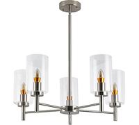 Lampada a Sospensione Moderna con paralumi in Vetro Trasparente, 5 luci, Nichel Spazzolato, contemporanea, Lampada a Sospensione da soffitto per Cucina, Sala da Pranzo, Soggiorno, Camera da Letto