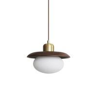 Lampada a sospensione moderna in legno di noce e ottone a ovale minimalista in vetro a piccola a soffitto for camera da letto Comodino Cucina Isola Illuminazione pranzo Base E26 larga 8 pollici