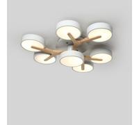 Lampada a Sospensione Moderna in Metallo Acrilico a LED Rotonda nordica, Stile Vintage Chic, con Decorazioni in Legno, per Cucina, Fattoria, Tavolo, corridoio (7 Teste Bianche)