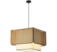 Lampada a sospensione moderna in stile country, quadrata, in rattan, da comodino, in tessuto bianco, con luce calda, per sala da pranzo, cucina, isola, camera da letto, illuminazione regolabile in alt