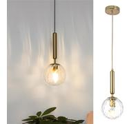 Lampada a sospensione moderna in stile industriale a forma di globo, paralume in vetro bianco satinato, design vintage ondulato, perfetta per cucina e sala da pranzo (B-oro)