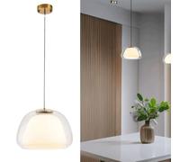 Lampada a sospensione moderna in vetro, lampada a sospensione a cupola a doppio strato, illuminazione per isola cucina di metà secolo con paralume trasparente e satinato, plafoniera in ottone per sala