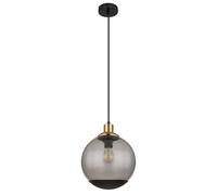 Lampada a sospensione moderna in vetro lampada a sospensione lampada a sospensione in vetro fumé nero, sfera di vetro in metallo ottone retrò, 1x attacco E27, DxH 25x120cm
