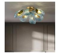 Lampada a sospensione , Moderne lampade a sospensione a LED blu pavone foglia di vetro di design lampadari a soffitto in rame lustri illuminazione sospensione lampadario lampade(58.5cm H21cm-6heads)