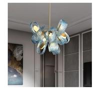 Lampada a sospensione , Moderne lampade a sospensione a LED blu pavone foglia di vetro di design lampadari a soffitto in rame lustri illuminazione sospensione lampadario lampade(68cm H32cm-12heads)