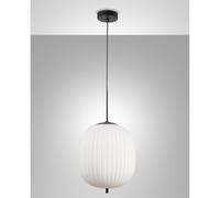DOMIZIA LAMPADARIO A SOSPENSIONE NERO D.32CM IN METALLO E VETRO 1 LUCE ATTACCO E27