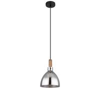 Lampada a sospensione nera lampada a sospensione moderna per sala da pranzo, lampada a sospensione tavolo da pranzo in legno vetro fumé, metallo opaco, 1x attacco E27, DxH 20x120 cm