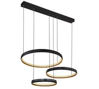 Lampada a sospensione nera lampada da sala da pranzo dimmerabile, anelli LED telecomando CCT, oro, LED 55W 1800lm 2700-6000K, LxPxH 76,7x50,3x150 cm