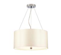 Lampada a Sospensione Paralume IN Tessuto Tondo Ø46cm Crema Cromo 3x E27 Pranzo