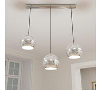 Lampada a sospensione per cucina, lampada a sospensione a 3 luci E27, lampada da tavolo in metallo, cromo, luce per sala da pranzo, L:65 cm, soggiorno, sala da pranzo, luce da cucina moderna