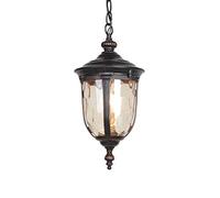 Lampada a Sospensione per Esterni, 1 Luce per Portico con Lanterna a Sospensione Esterna, 18,8" Illuminazione Esterna per Casa in Finitura Nera con Paralume in Vetro a Bolle per Illuminazione del