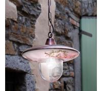 Lampada a sospensione per esterno con paralume in ceramica decorata a mano LATINA Diametro 36 cm peso 1,18 kg - IP 43 Attacco Lampada E 27 interno esterno, con vetri Bianco Sfumato Oro bianco