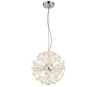 Globo Lampadario LED In Vetro e Metallo Argento, Cristallo Chiaro 150 cm
