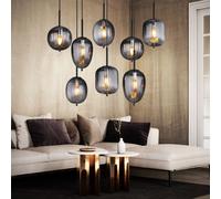 Lampada a Sospensione Plafoniera 8 Fiamma Tavolo da Pranzo Vetro Fumé Sfera [EEK: Non valutato]