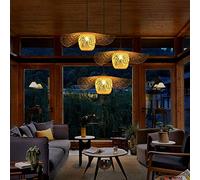 Lampada A Sospensione Rattan Bamboo Lampadario Con Paralume E27 in Rattan Per Illuminazione Plafoniera Legno Lanterna Creativa Paralume Fatto Mano Sala Pranzo Soggiorno Cucina Caffetteria Bar,85cm