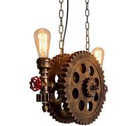 Lampada a Sospensione Regolabile da Bar in Metallo retrò Industriale da soffitto con Ruota in Legno a 2 luci,Luce soffusa