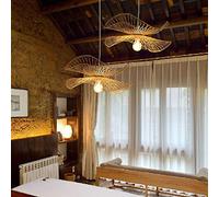 Lampada A Sospensione Retrò Bambù Naturale Rattan Intrecciato Lampadario E27 Regolabile Altezza Cappello Hanging Lamp Camera Letto Soggiorno Lampada Pranzo Illuminazione Decorativa Sospensione Luce