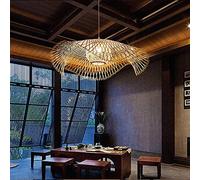 Lampada A Sospensione Retrò Lampadario Vintage Rattan Bambù Intrecciata A Mano Altezza Regolabile E27 Ristorante Bar Caffetteria Camera Letto Illuminazione Interna Lampada Da Soffitto Decorativa,75cm