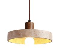 Lampada a sospensione rotonda Isola della cucina Lampada a sospensione in pietra di grotta gialla Coppa in legno, Illuminazione a soffitto a sospensione lunga regolabile Retro Wabi Sabi Lampadario in