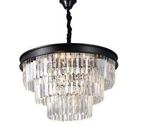 Lampada a sospensione rotonda lampadario cristallino vintage, americano retrò cristallo a sospensione Luce LED Black Iron Cake Sofiling Aibello del salotto Restauranti Hotel Hanging Lamp Flush Mount