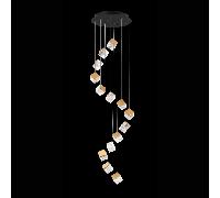 Lampada a sospensione rotonda MAGIA 14 luci nero e oro spazzolato LED 63W 5355lm 3000K, dimmerabile, ø 63x300h