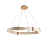Lampada a sospensione rustica 15,7", anello travertino, corda canapa | Filo di sospensione regolabile, luce calda LED, for sala da pranzo, cucina ad isola