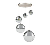 Lampada a sospensione sala da pranzo moderna lampada da tavolo da pranzo sfere di vetro 5 fiamme lampada a sfera in vetro grande, nichel cromo trasparente opaco, 5x E27, DxH 65x150 cm
