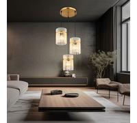 Lampada a Sospensione Sala Pranzo Bacchette Vetro 3 Fiamma Oro LED H 140 CM