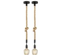 Lampada a Sospensione Sala Pranzo Corda Canapa Vetro Metallo Nero 2er Set [EEK: Inaditato]