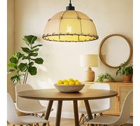 Lampada a Sospensione Sala Pranzo LED Tessuto Beige Corda Canapa Stile Country