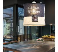 Lampada A Sospensione Schirmleuchte In Tessuto Blu E Bianco 28Cm