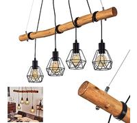 Lampada a sospensione Seegaard, lampada a sospensione a 4 luci in metallo in nero e legno, lampada da camera in stile vintage/boho, 4 x E27, corpi lampada regolabili individualmente, senza lampadina/e