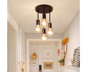 Lampada a sospensione semi-incassata, design moderno nordico a forma di satellite, per illuminazione ambientale domestica, lampadine non incluse Round 4 teste,Colore rame più neroFerro