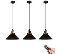 Lampada a sospensione senza fili nera con telecomando, lampada da soffitto vintage per cucina isola e sala da pranzo, nessun cablaggio necessario, illuminazione in stile casale (confezione da 3)