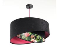 Lampada A Sospensione Stoffa Tropical E27 Rotonda D: 50 Cm Nero Verde Rosa