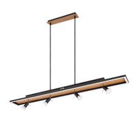 Lampada a sospensione tavolo da pranzo luce a sospensione nera lampada da soggiorno dimmerabile, luce a sospensione LED a 4 luci spot effetto legno orientabile, 4x GU10, LxLxH 116x12x120cm