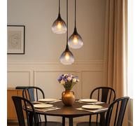 Lampada a Sospensione Tavolo da Pranzo Retrò Vetro Fumé Luci Soggiorno H 120 CM [EEK: Inaditato]